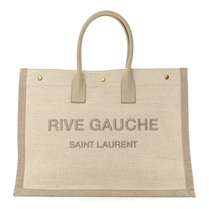 Saint Laurent Linen Calfskin Small Rive Gauche Tote Beige Sea Salt 1 of 10