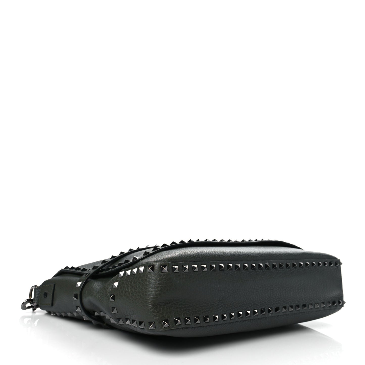 Pebbled Calfskin Rockstud Messenger Green