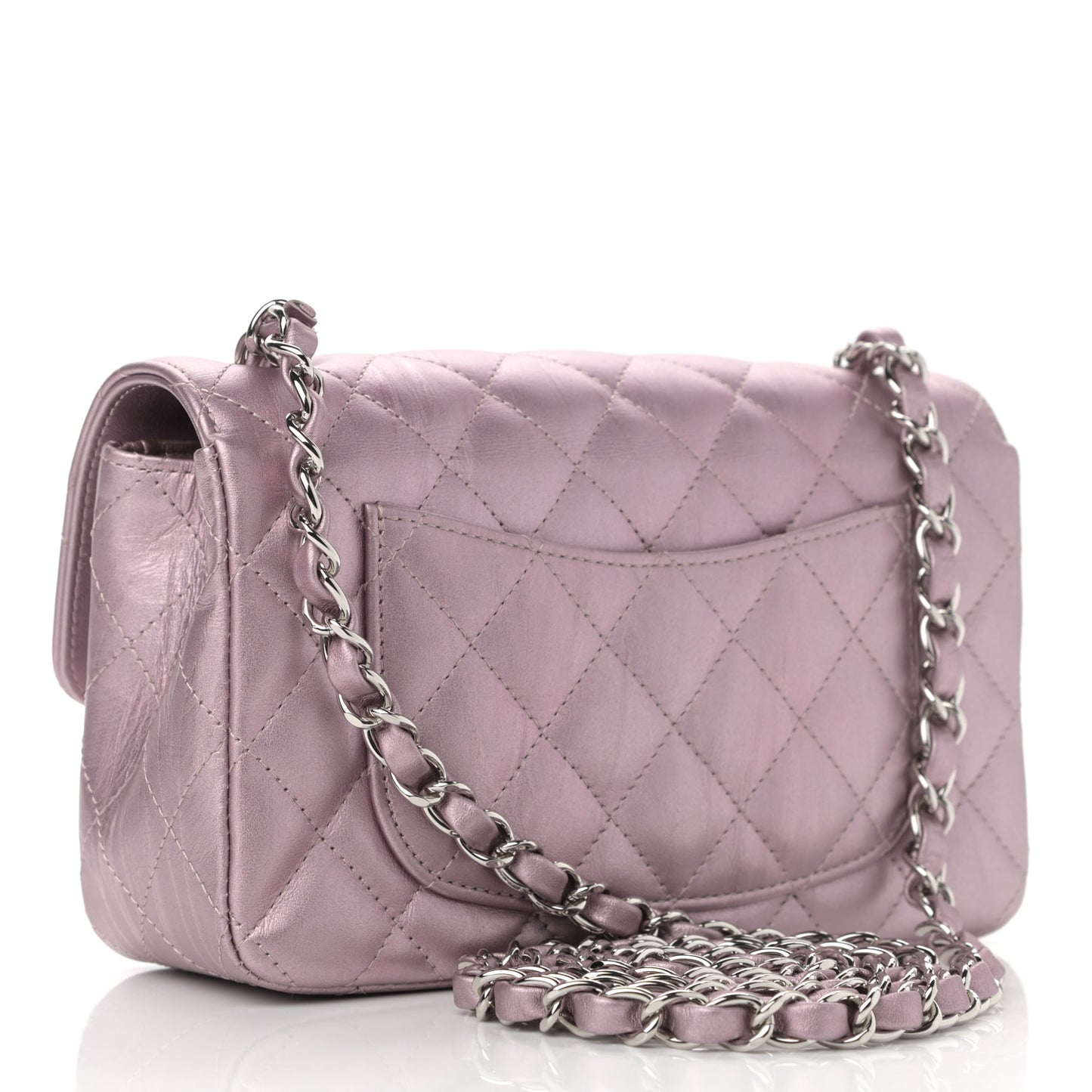 Metallic Calfskin Quilted Mini Rectangular Flap Pink