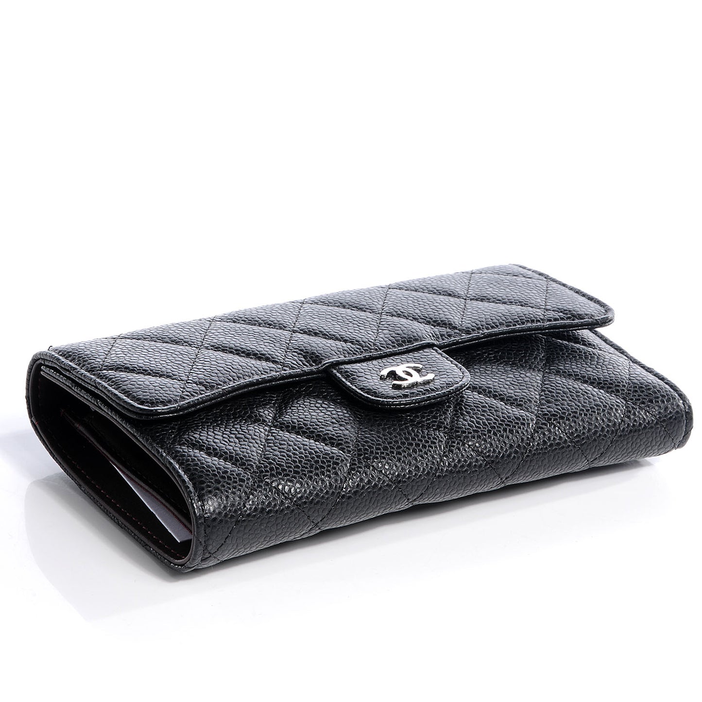 Caviar Quilted Large Flap Wallet Black