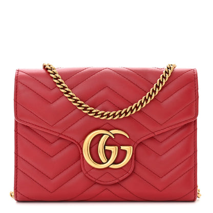 Gucci Calfskin Matelasse GG Marmont Chain Wallet Hibiscus Red 1 of 12