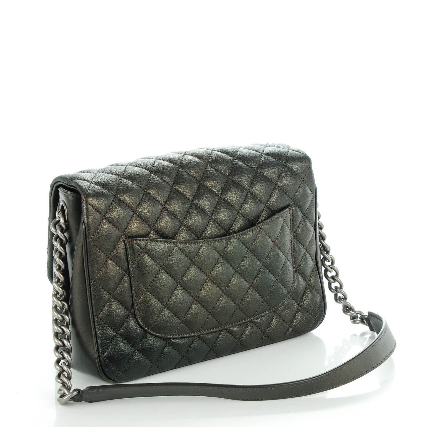 Metallic Goatskin Quilted Medium Rock In Rome Flap Charcoal