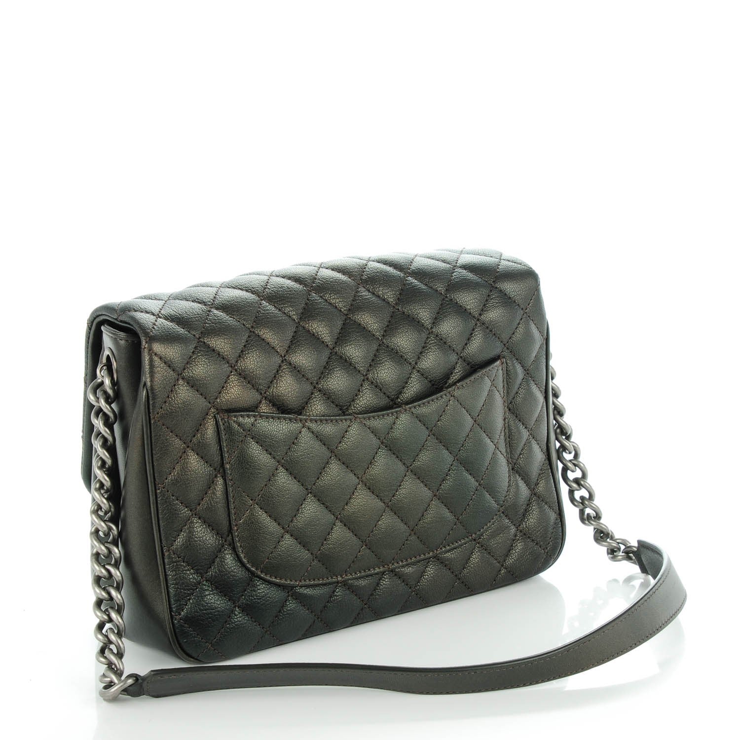 Chanel Metallic Goatskin Quilted Medium Rock In Rome Flap Charcoal 3 of 8