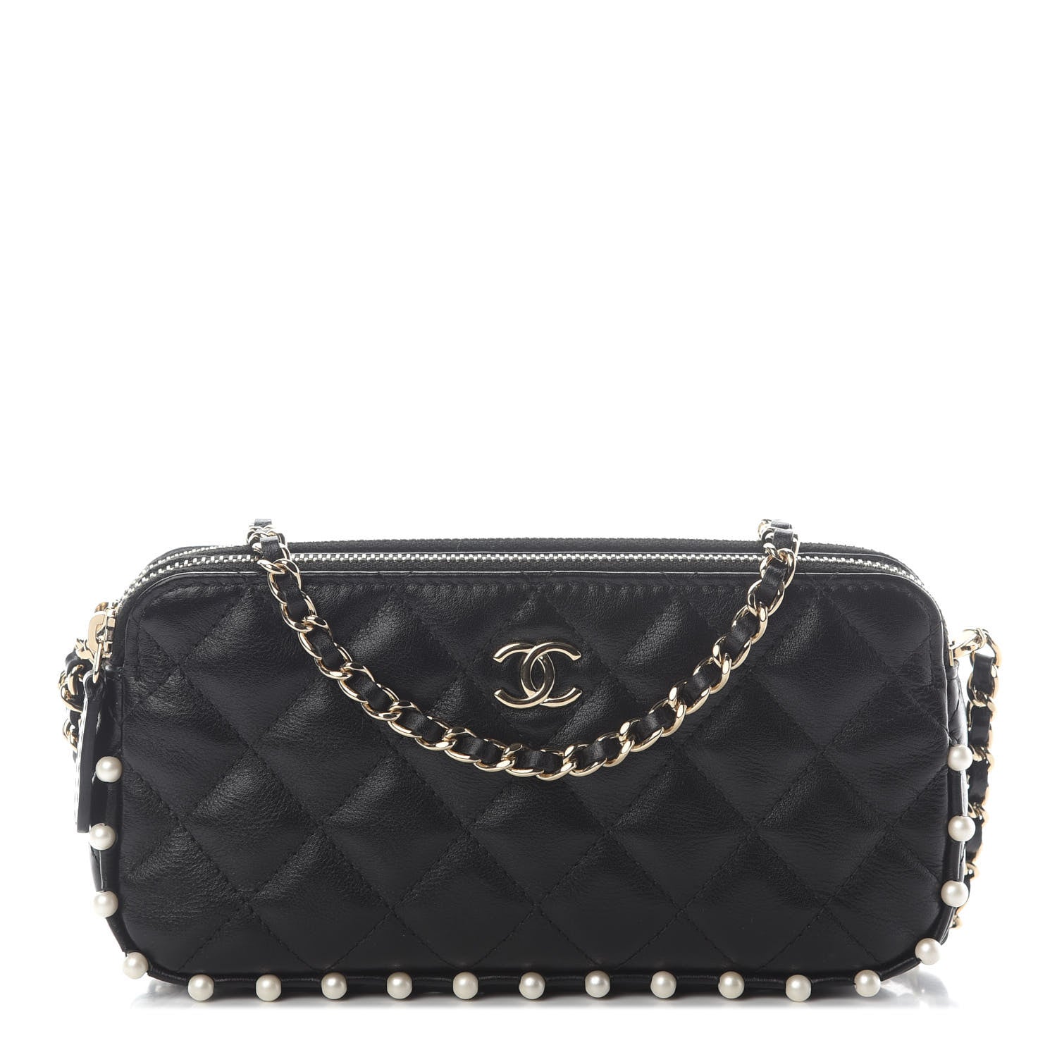 Chanel Calfskin Quilted Pearl Small Clutch With Chain Black 1 of 9