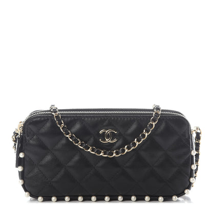 Chanel Calfskin Quilted Pearl Small Clutch With Chain Black 1 of 9