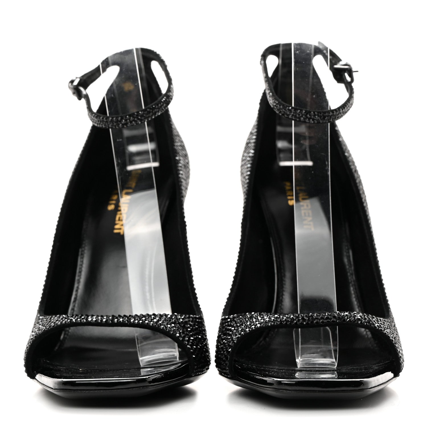 Saint Laurent Crystal Embellished Opyum Ankle Strap Sandals 38.5 Black 2 of 9