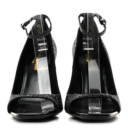 Saint Laurent Crystal Embellished Opyum Ankle Strap Sandals 38.5 Black 2 of 9
