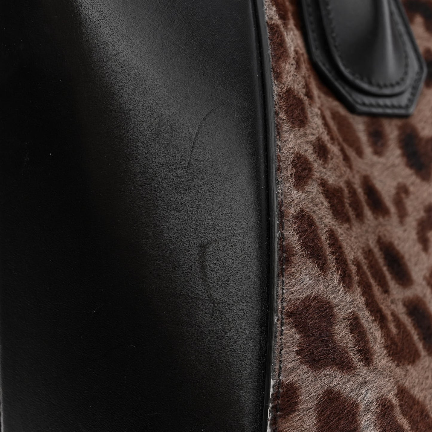 Pony Hair Smooth Calfskin Leopard Print Antigona Black