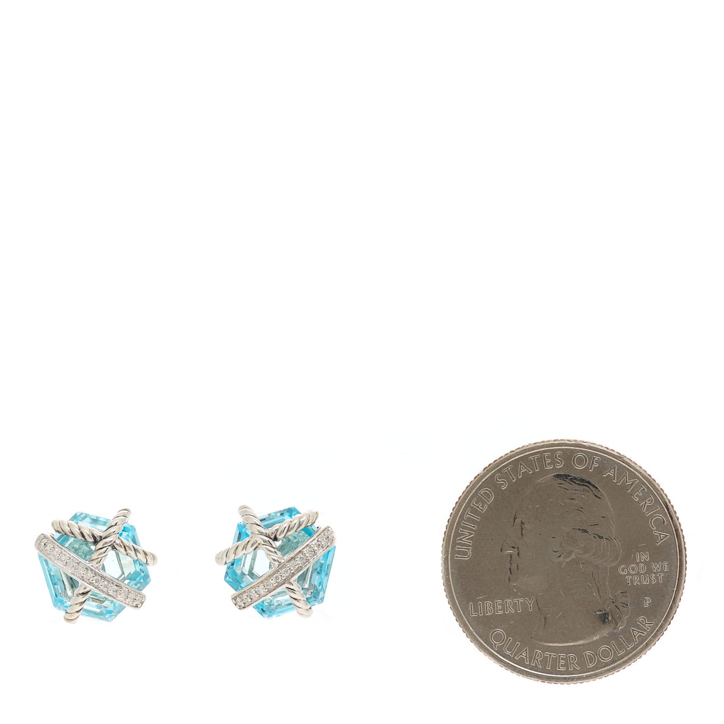 Sterling Silver Diamond Blue Topaz 10mm Cable Wrap Earrings