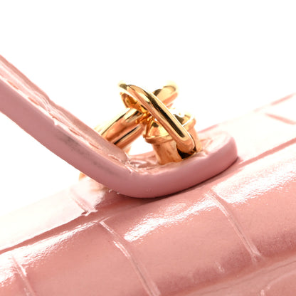Chanel Calfskin Crocodile Embossed Crococo Top Handle Slim Vanity Case With Chain Pink 11 of 13