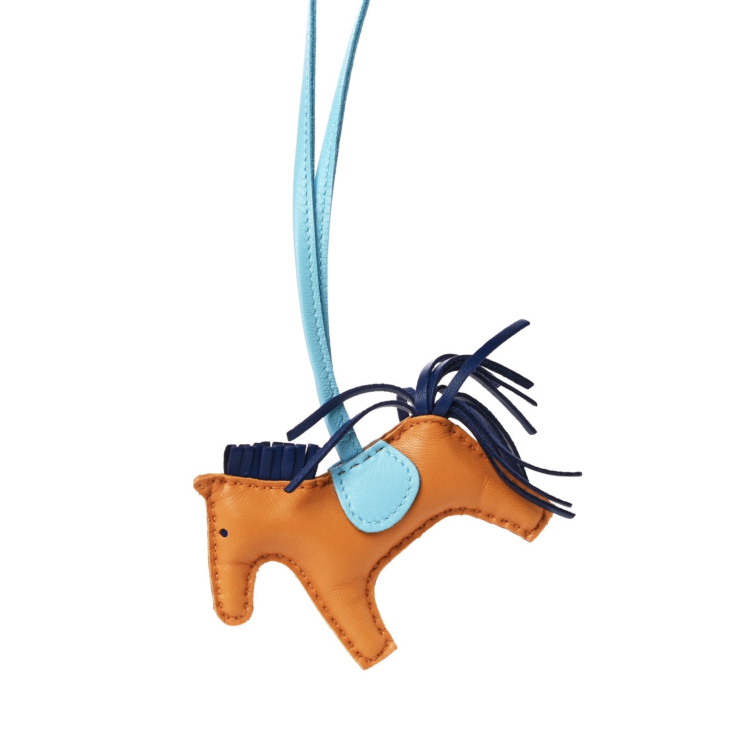 Hermes Milo Lambskin Grigri Rodeo Horse Bag Charm PM Naturel Bouton D'Or Celeste Bleu Saphir 2 of 5