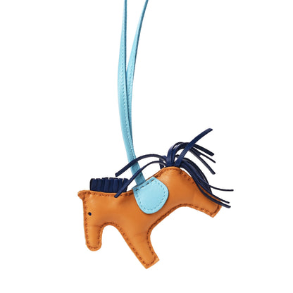 Hermes Milo Lambskin Grigri Rodeo Horse Bag Charm PM Naturel Bouton D'Or Celeste Bleu Saphir 2 of 5