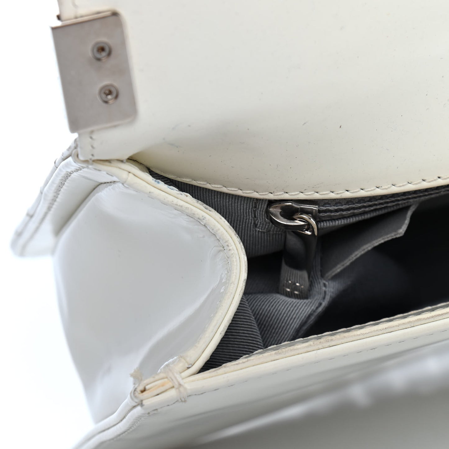Glazed Calfskin Medium Boy Flap White