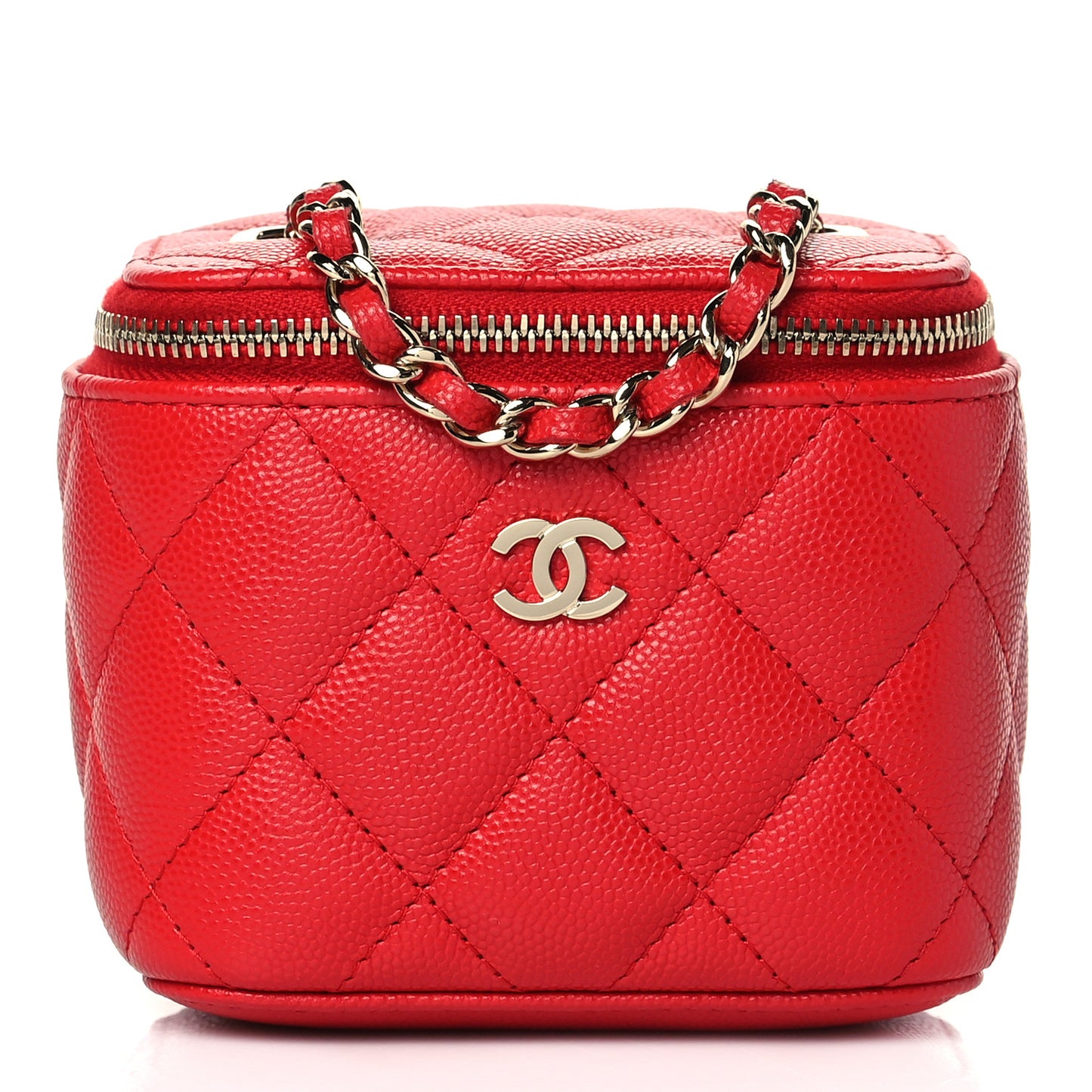 Caviar Quilted Mini Vanity Case With Chain Red