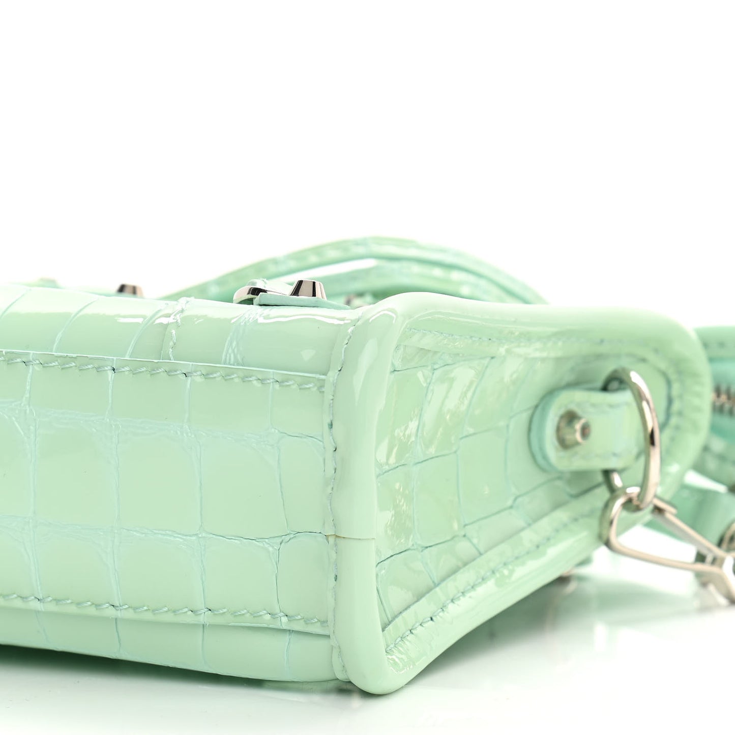 Patent Crocodile Embossed Classic Silver Hardware Nano City Light Green