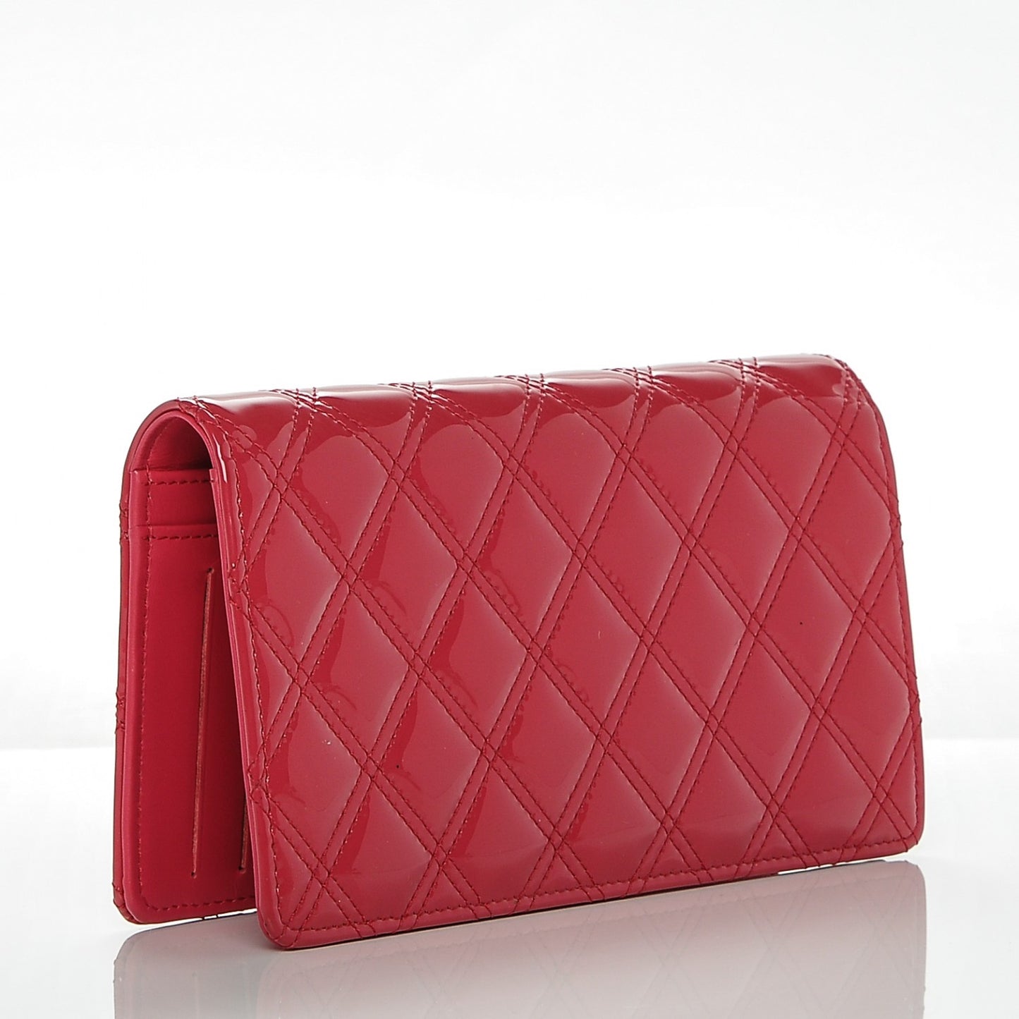 Patent Calfskin Quilted Double Stitch Yen Wallet Pink