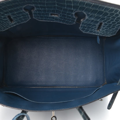Hermes Shiny Porosus Crocodile Birkin 35 Bleu Roi 7 of 39
