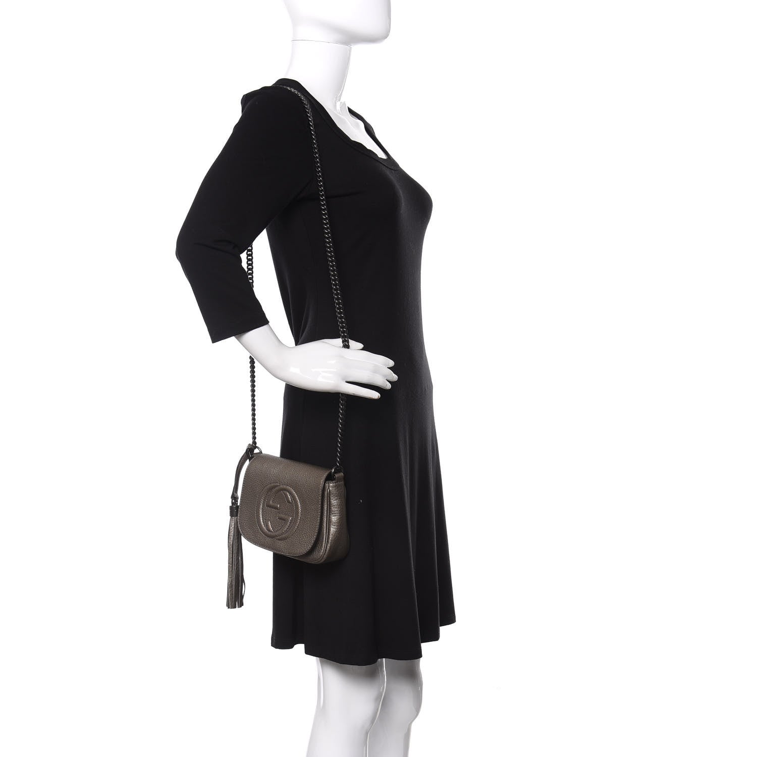 Gucci Metallic Pebbled Calfskin Small Soho Flap Crossbody Sasso 2 of 11