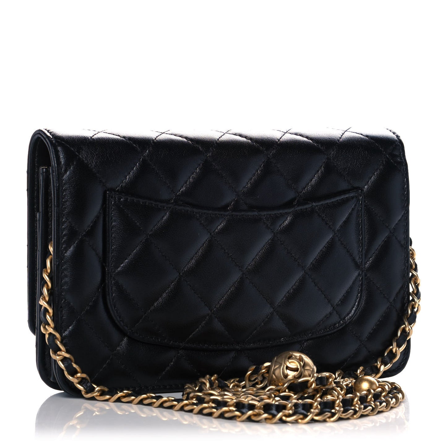Lambskin Quilted CC Pearl Crush Wallet on Chain WOC Black