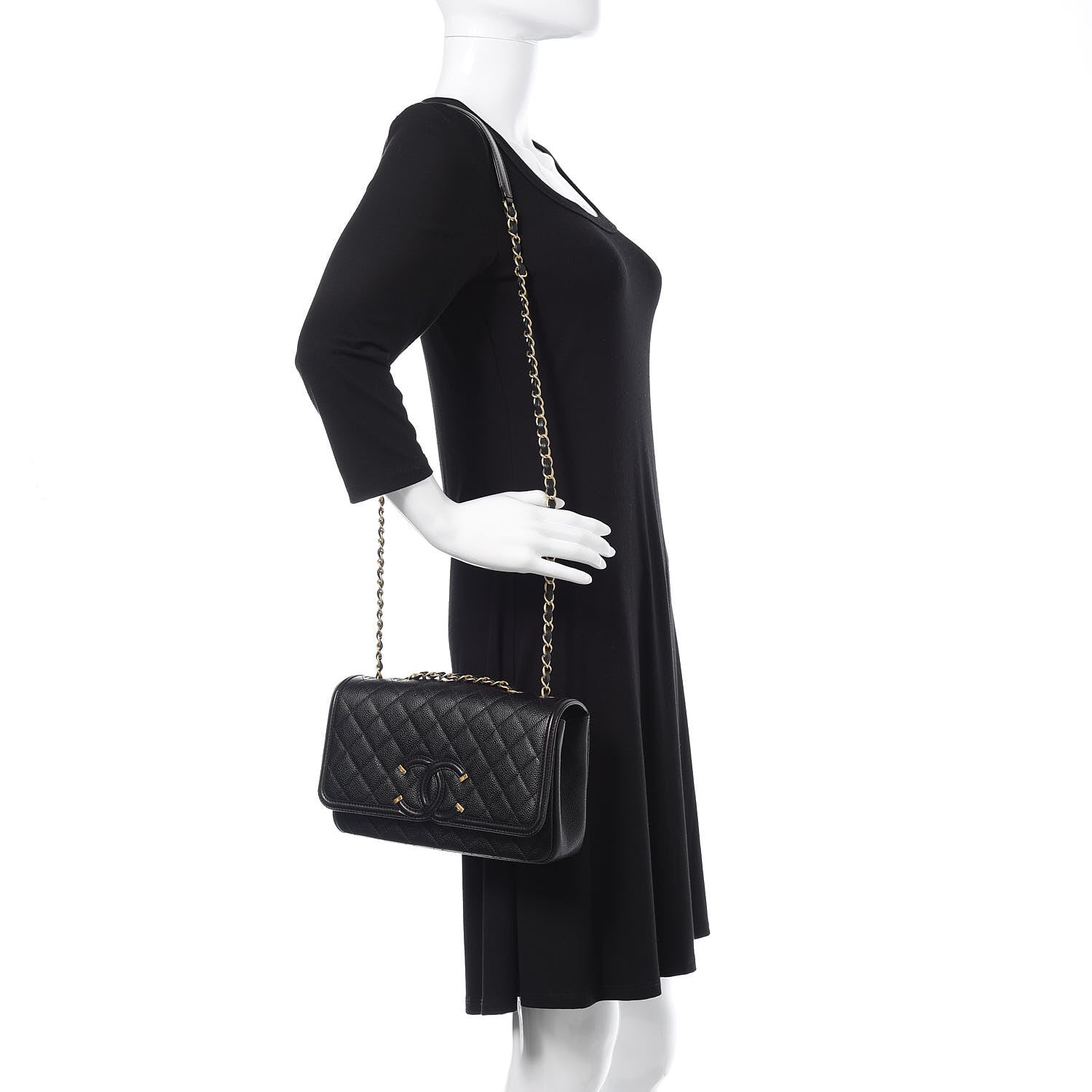 Chanel Caviar Quilted Medium CC Filigree Flap Black 2 of 11