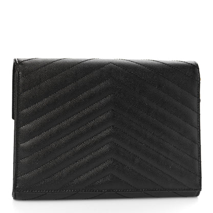 Saint Laurent Grain De Poudre Matelasse Chevron Monogram Envelope Clutch Black 3 of 9