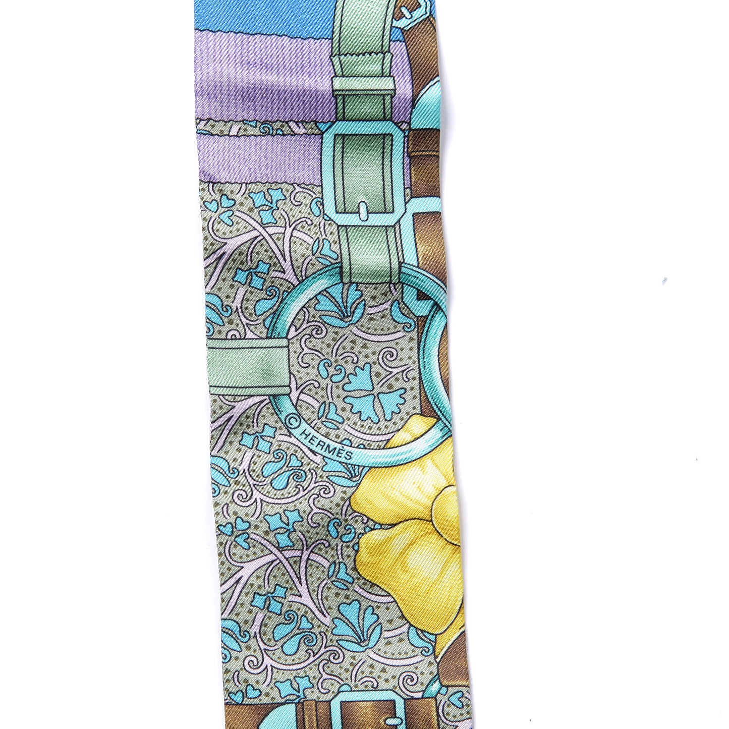 Silk Grand Manege Fleuri Twilly Cobalt Turquoise Jaune Vif