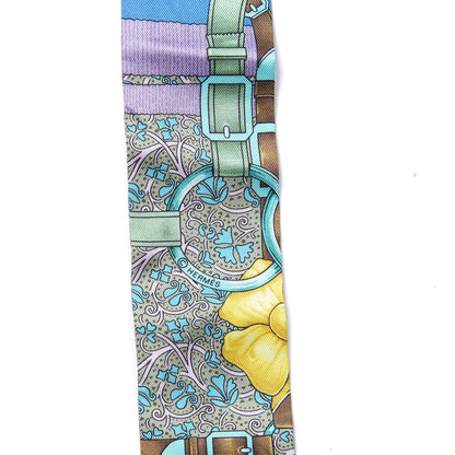 Hermes Silk Grand Manege Fleuri Twilly Cobalt Turquoise Jaune Vif 2 of 4