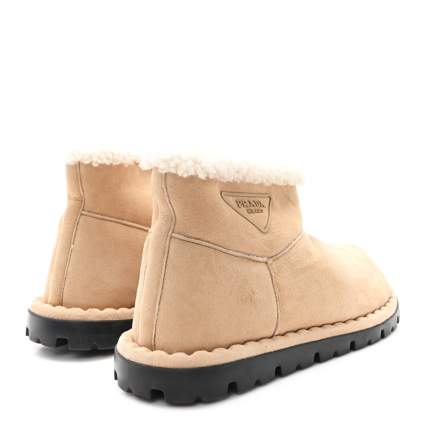 Suede Shearling Logo Ankle Boots 39.5 Ecru