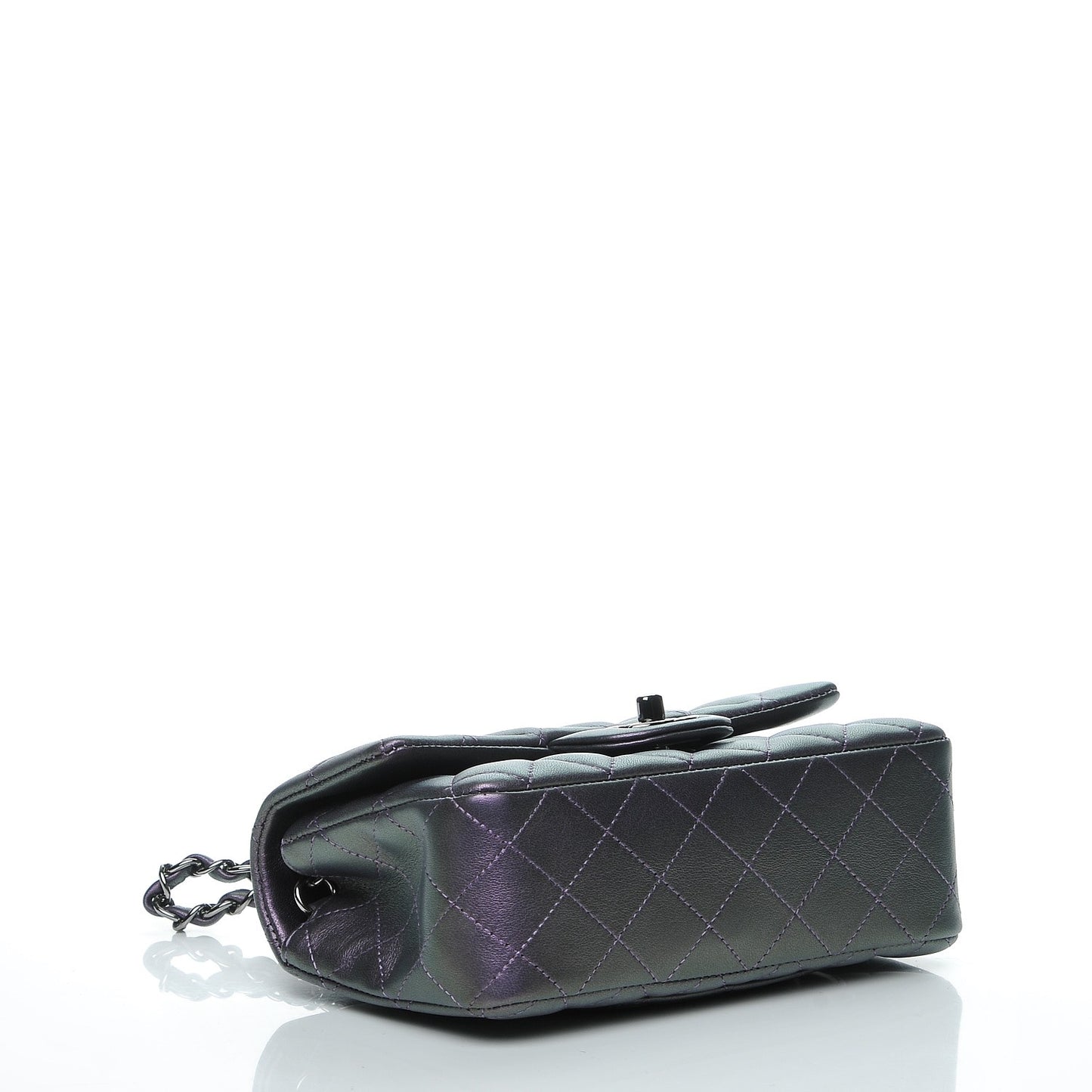 Metallic Lambskin Quilted Mini Rectangular Flap Purple