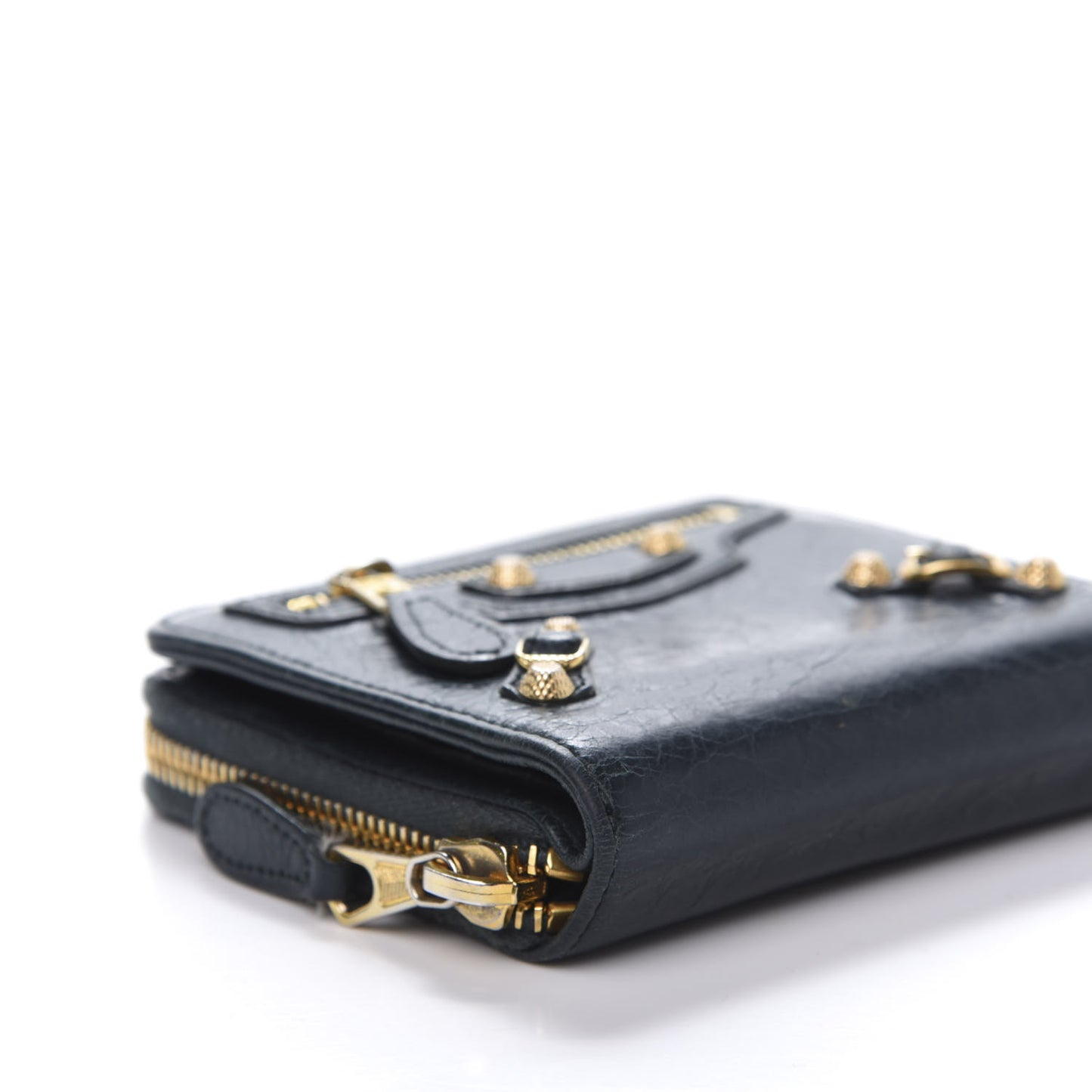 Agneau Giant 12 Gold Hardware Bill Fold Zip Wallet Vert Pinede
