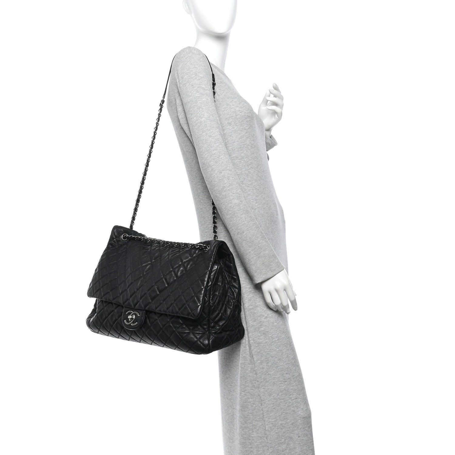 Chanel Grained Calfskin Quilted XXL Travel Flap Bag Black 2 of 12