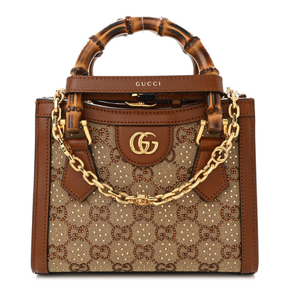 Gucci New Canvas Charisma Calfskin Crystal GG Monogram Mini Diana Tote Bag Camel Ebony 1 of 11