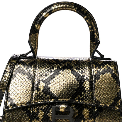 Balenciaga Shiny Calfskin Snakeskin Embossed Hourglass Top Handle Bag XS Gold Black 6 of 8
