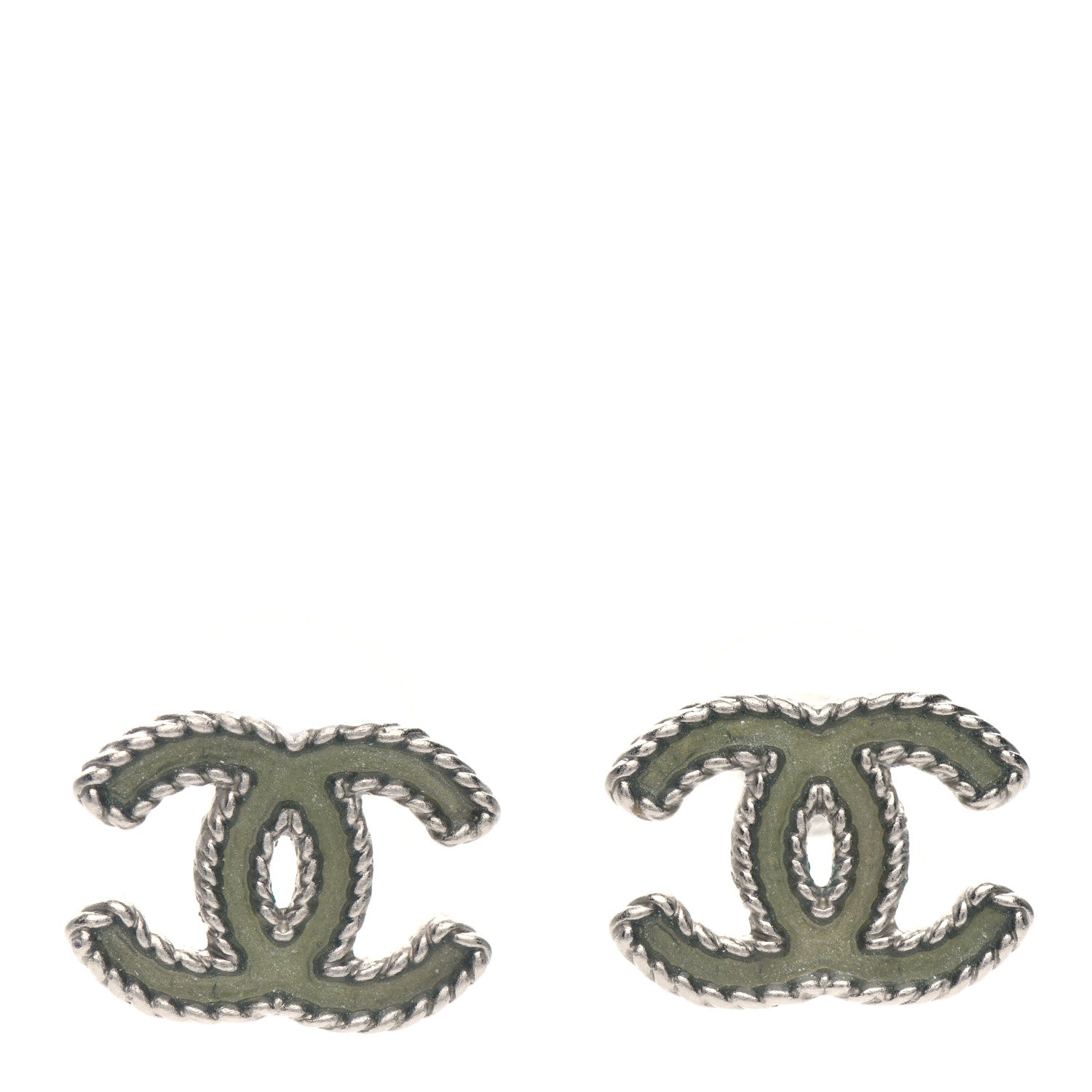 Chanel Enamel CC Earrings Light Green 1 of 4