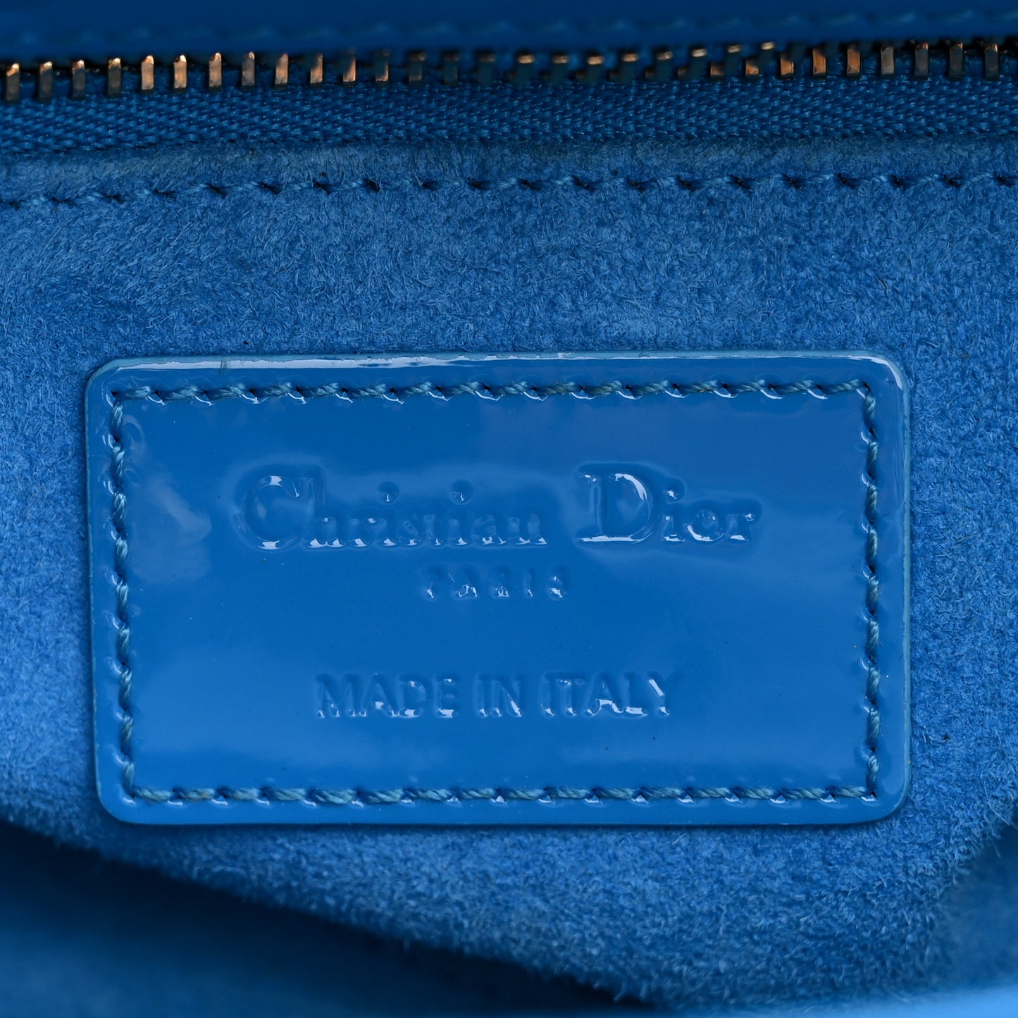 Patent Cannage Mini Lady Dior Blue