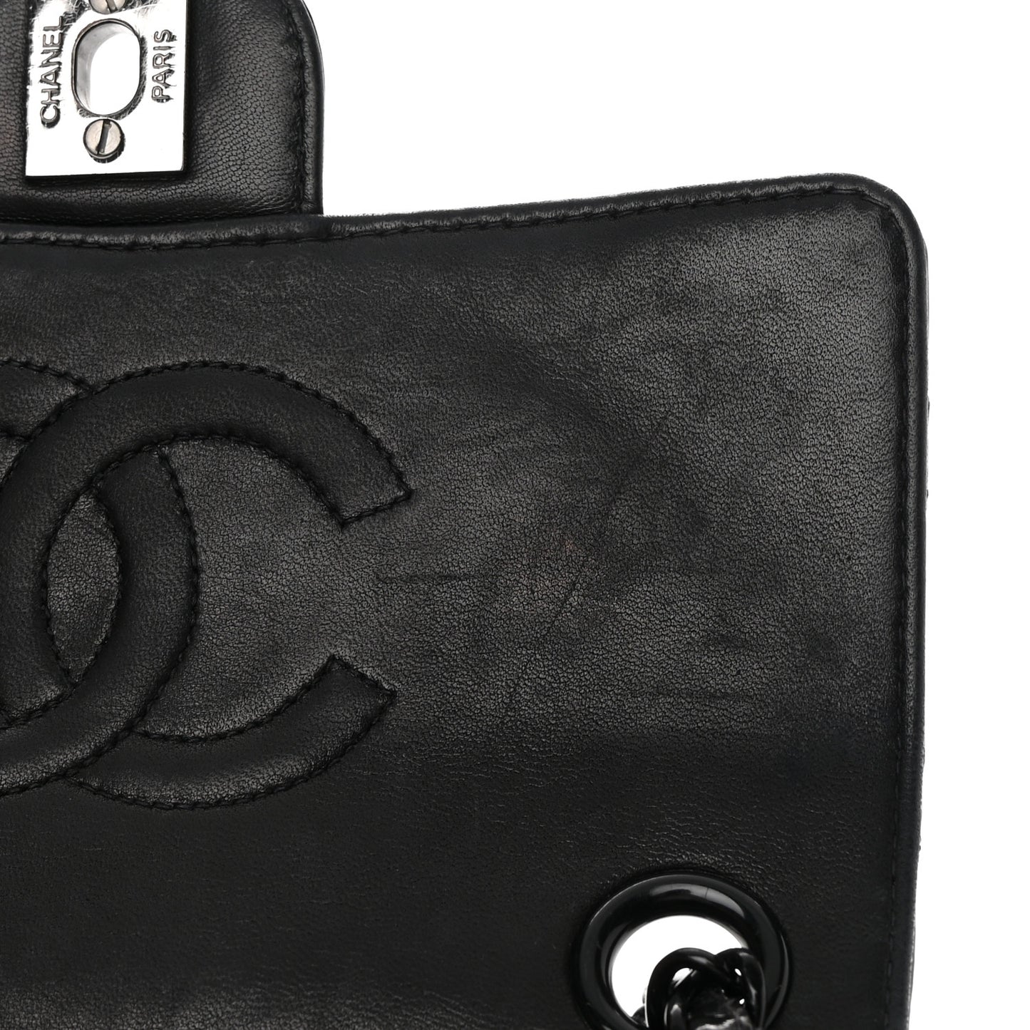 Patent Calfskin Quilted Mini Square Flap So Black