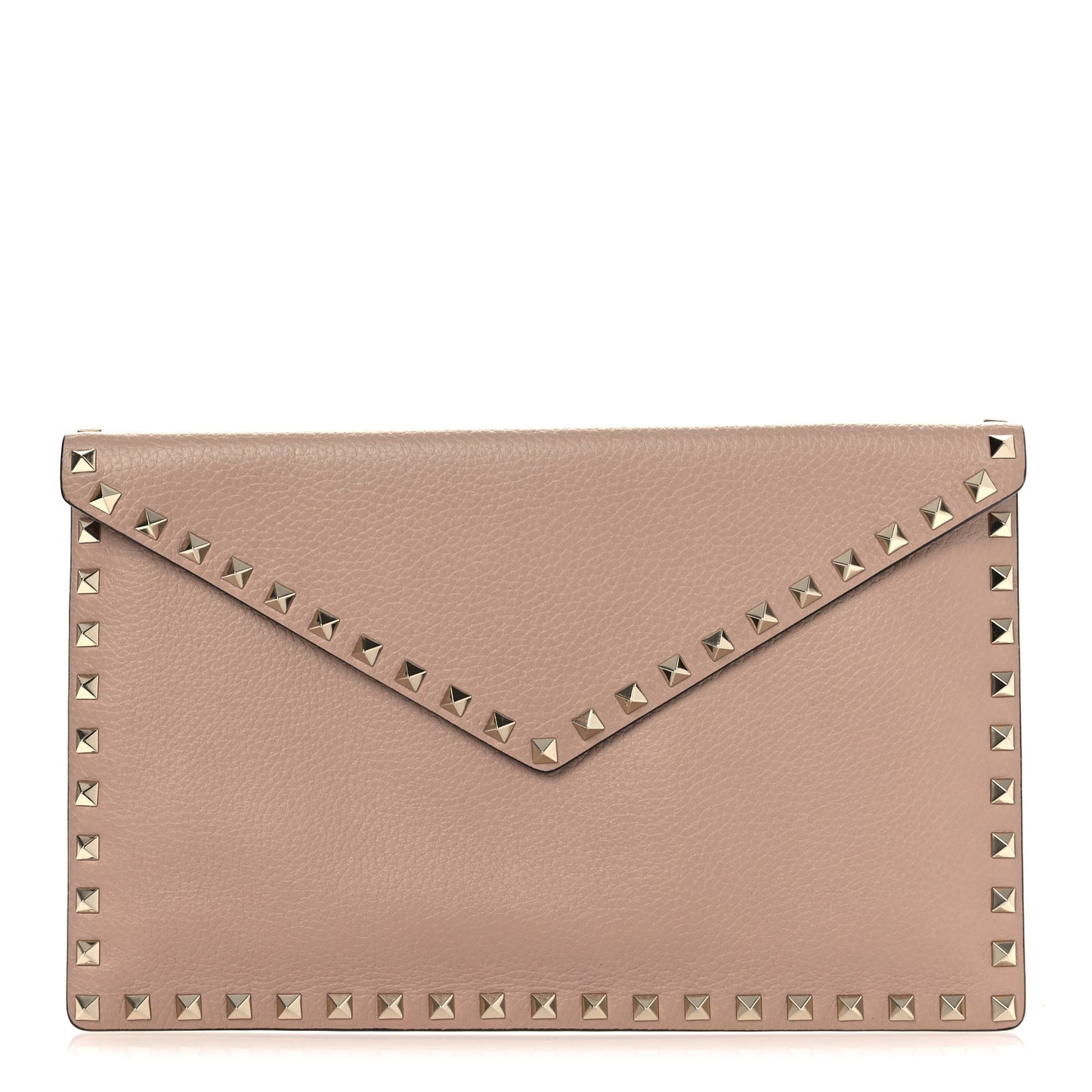 Pebbled Calfskin Large Rockstud Envelope Clutch Poudre
