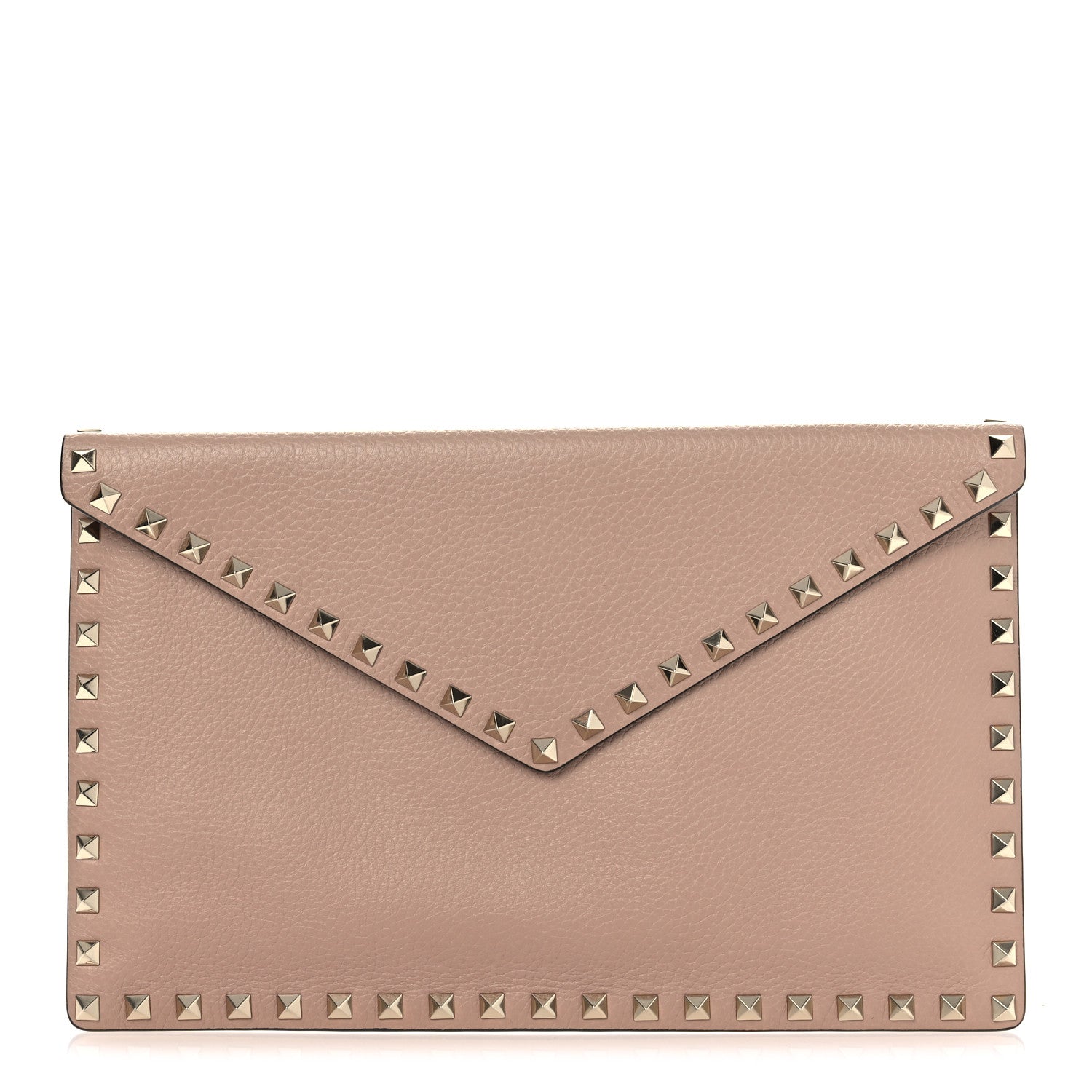 Valentino Garavani Pebbled Calfskin Large Rockstud Envelope Clutch Poudre 1 of 9