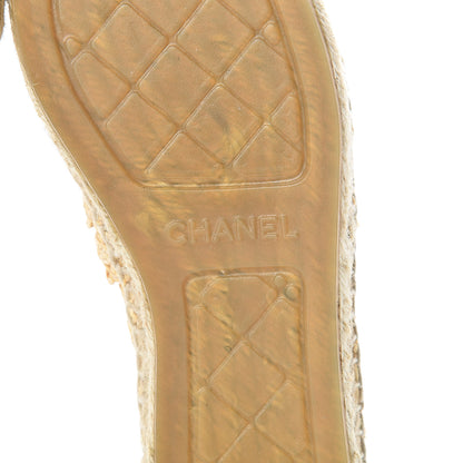 Chanel Woven Fabric Grosgrain CC Espadrilles 37 Beige Black 7 of 12