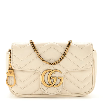 Gucci Calfskin Matelasse Super Mini GG Marmont Shoulder Bag White 1 of 15