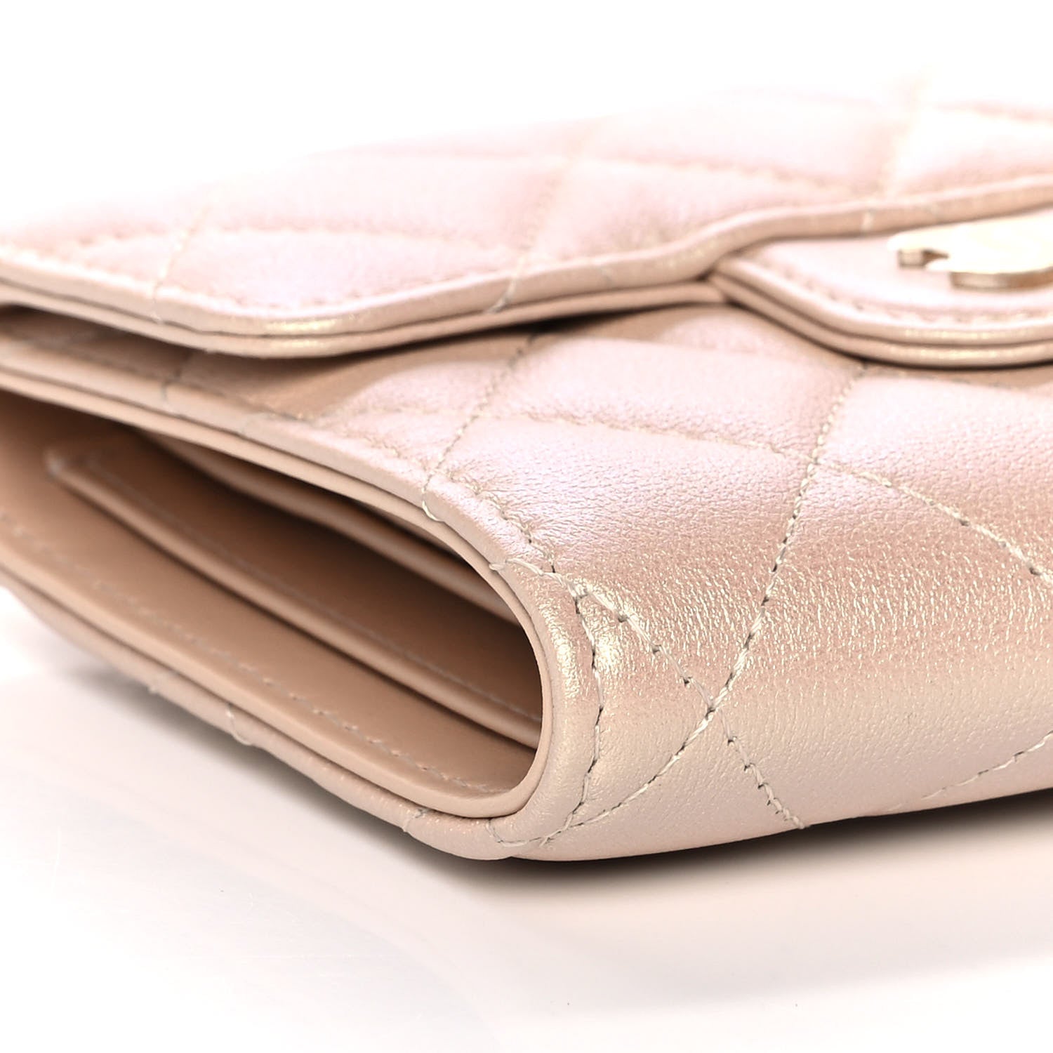 Chanel Iridescent Calfskin Quilted Compact Flap Wallet Beige 10 of 12