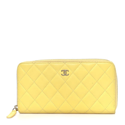 Chanel Lambskin Quilted Large Gusset Zip Around Wallet Yellow 1 of 12