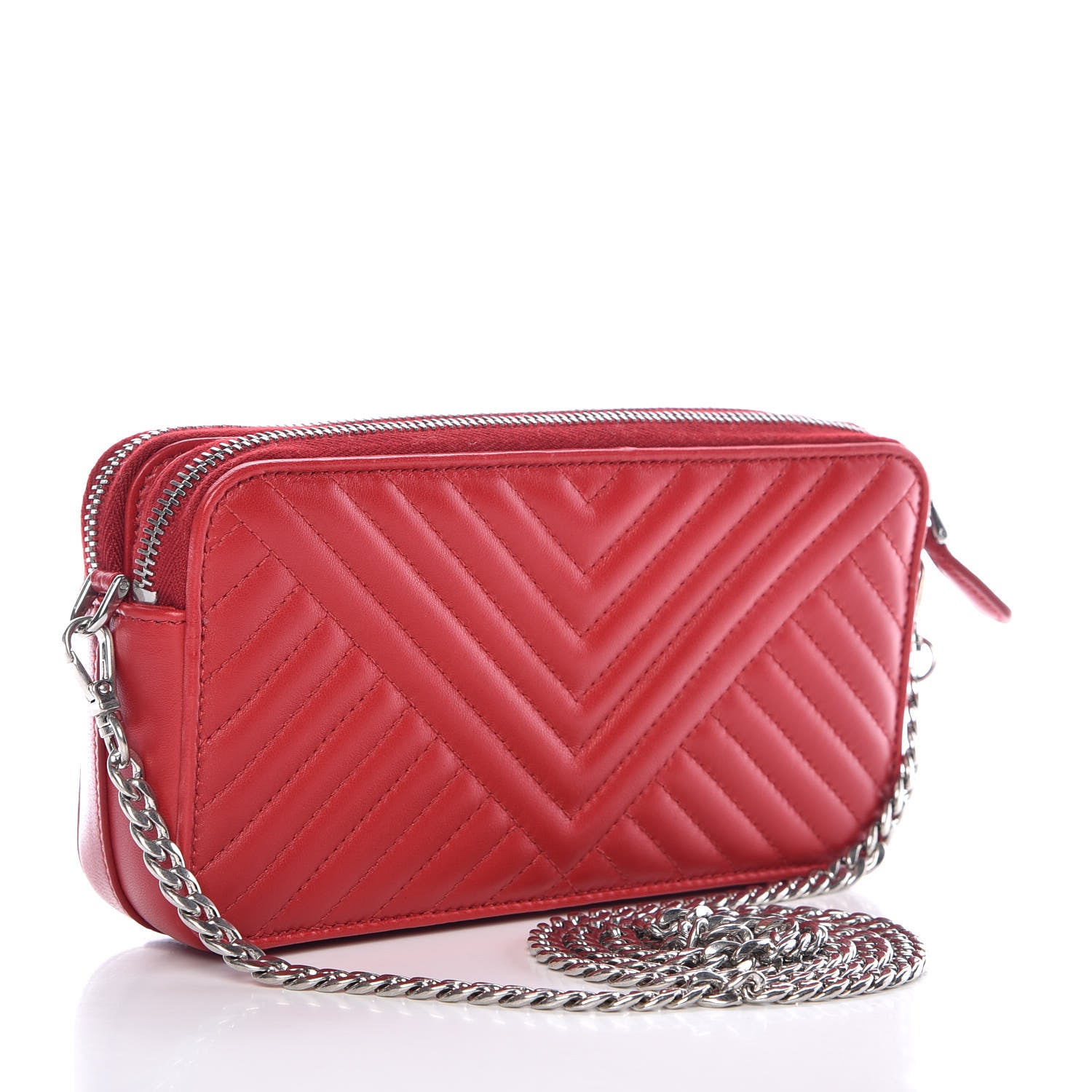 Prada Nappa Impunture Diagramme Mini Double Zip Chain Crossbody Bag Fuoco 3 of 12