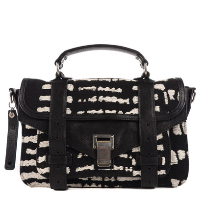 Proenza Schouler Jacquard Woodblock PS1 Tiny Satchel Black White 1 of 12