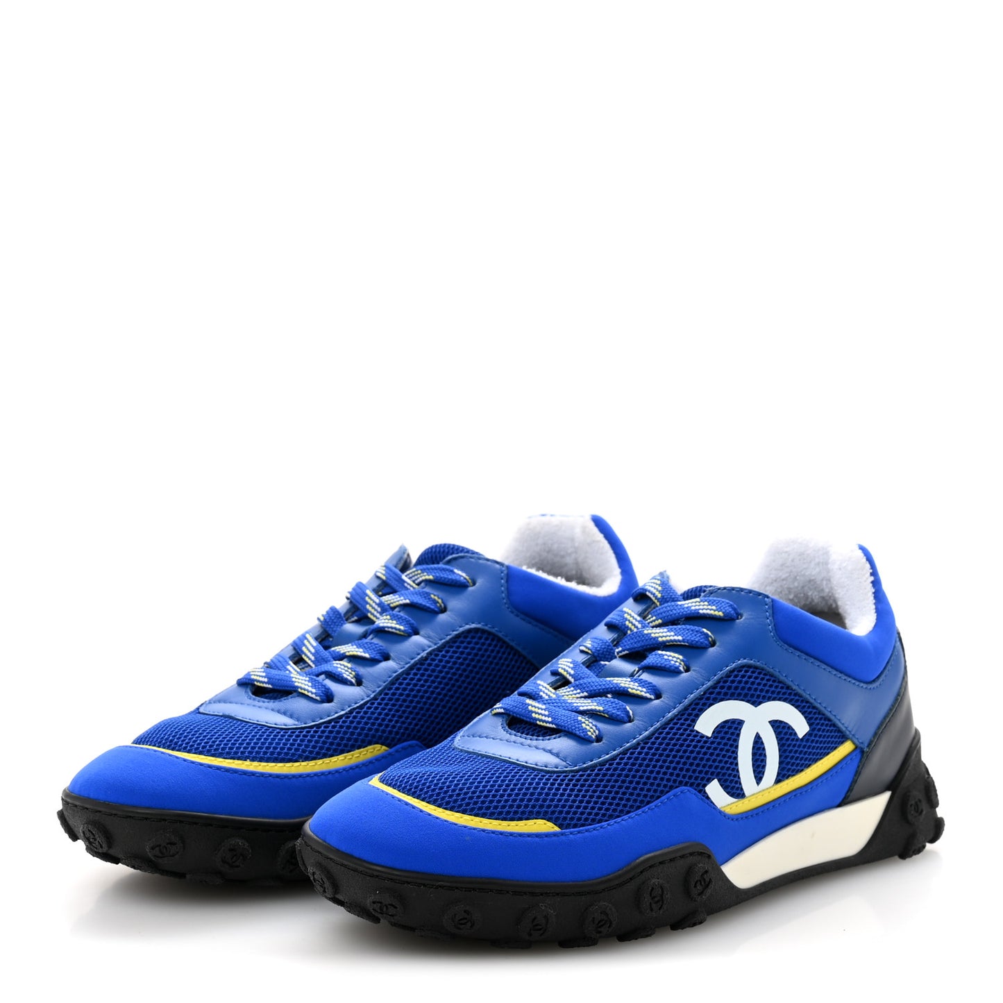 Calfskin Mesh Lycra Womens Logo Sneakers 37.5 Royal Blue