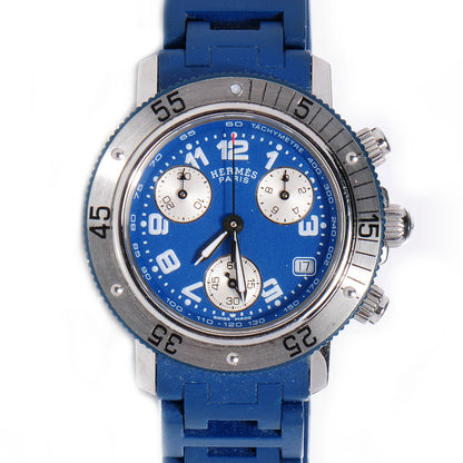 Hermes Stainless Steel Rubber 33mm Clipper Chronograph Diver Watch Blue 1 of 6