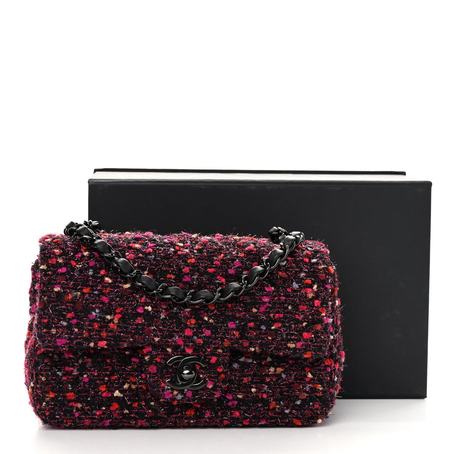 Tweed Quilted Mini Rectangular Flap Pink Multicolor