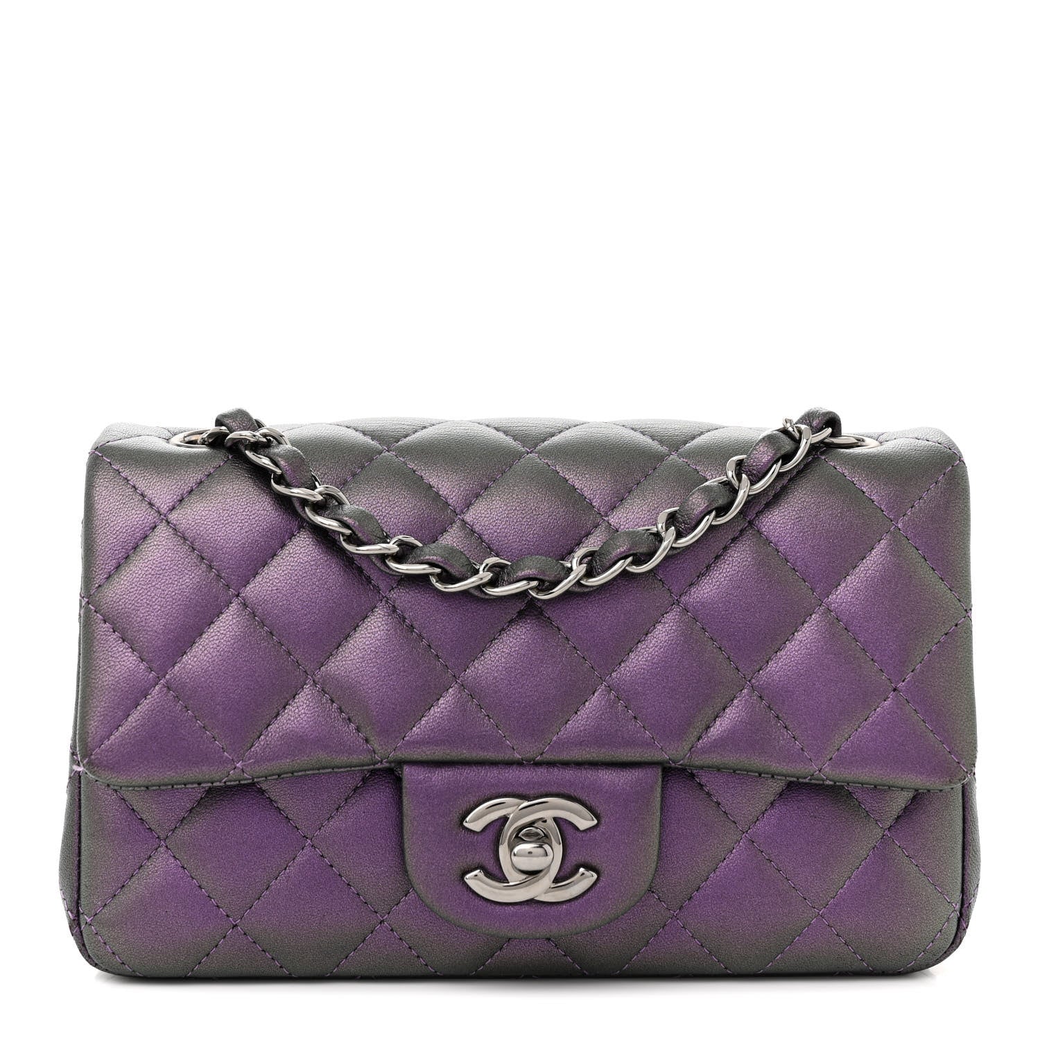 Chanel Iridescent Lambskin Quilted Mini Rectangular Flap Dark Purple 1 of 15