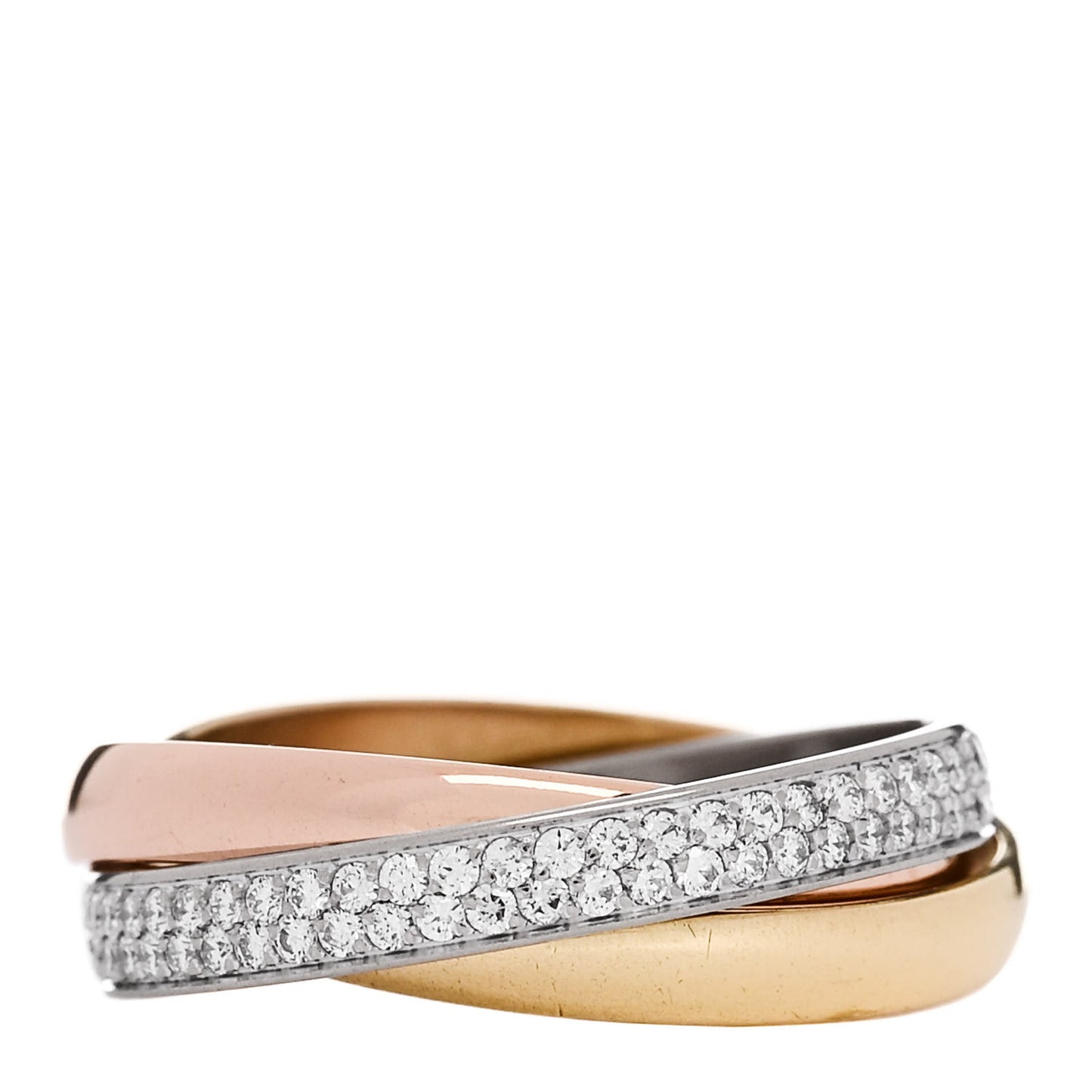 18K White Yellow Pink Gold Diamond Small Trinity Paved Ring 55 7.25