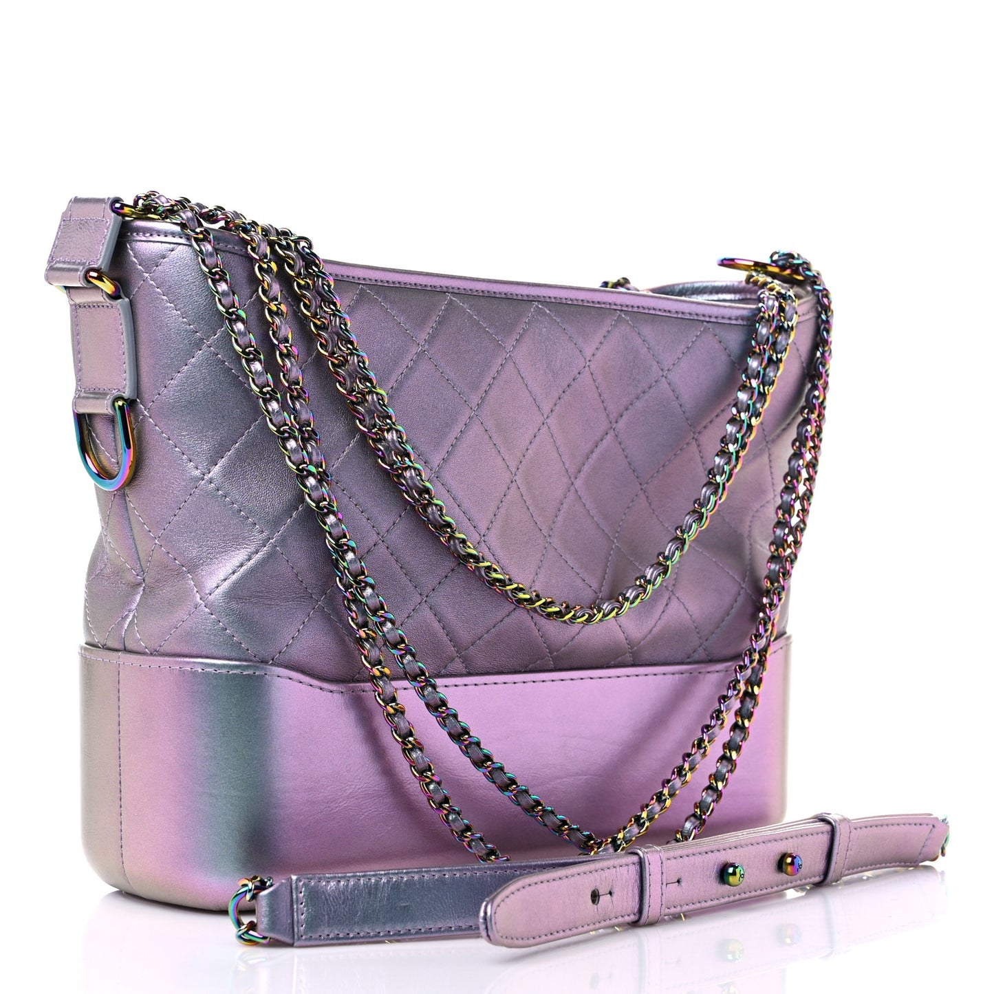 Iridescent Lambskin Calfskin Quilted Medium Gabrielle Hobo Light Purple